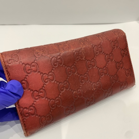 Gucci Red Lovely Heart Guccissima Long Wallet Sku#85603(Gently used,color fading - Picture 15 of 16